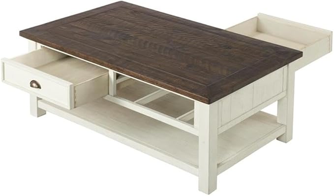 Martin Svensson Home Solid Wood Coffee Table, Cream White with Brown Top