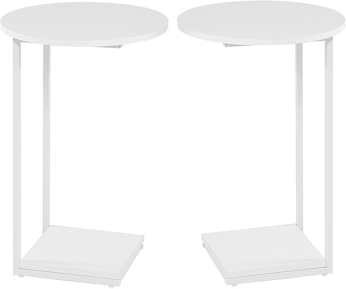 HDANI C Shaped End Table Set of 2,Couch Side Table That Slide Under,C Table End Table for Livingroom,Bedroom, Office (White)