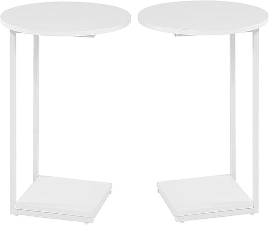 HDANI C Shaped End Table Set of 2,Couch Side Table That Slide Under,C Table End Table for Livingroom,Bedroom, Office (White)