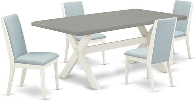East West Furniture X097LA015-5 5 Piece Kitchen Table Set for 4 Includes a Rectangle Dining Room Table with X-Legs and 4 Baby Blue Linen Fabric Upholstered Chairs, 40x72 Inch, Multi-Color