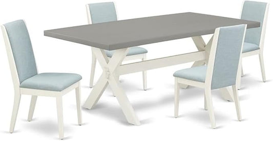 East West Furniture X097LA015-5 5 Piece Kitchen Table Set for 4 Includes a Rectangle Dining Room Table with X-Legs and 4 Baby Blue Linen Fabric Upholstered Chairs, 40x72 Inch, Multi-Color