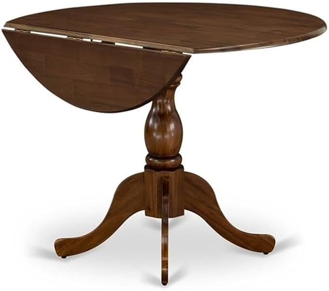 East West Furniture DLMZ5-AWN-04 5 Piece Kitchen Table Set for 4 Includes a Round Dining Room Table with Dropleaf and 4 Light Tan Linen Fabric Parsons Dining Chairs, 42x42 Inch, Natural Walnut