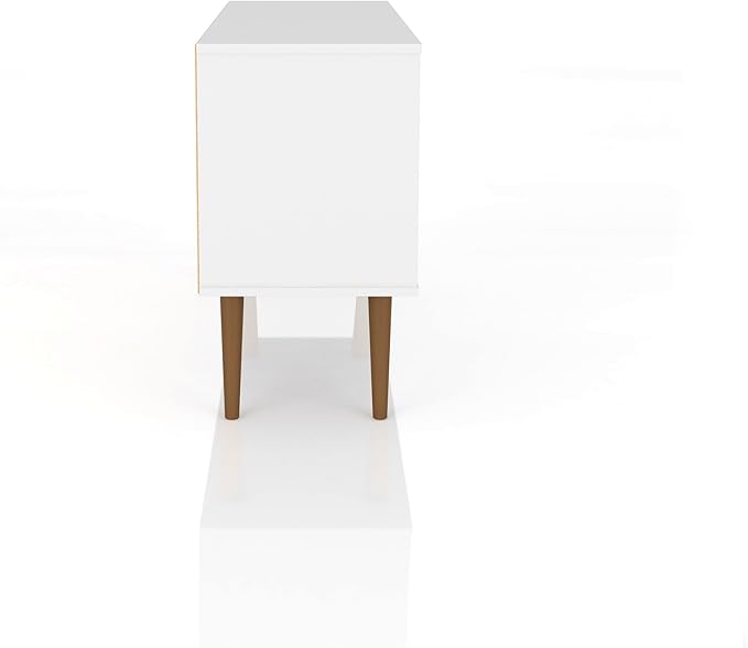 Manhattan Comfort Liberty Mid Century Modern TV Stand for Televisions up to 46 Inches, Bedroom and Living Room Entertainment Center with Storage, Shelves, and Cabinet, 43" Wide, White