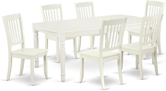 East West Furniture DODA7-LWH-W 7 Piece Modern Dining Table Set Consist of a Rectangle Wooden Table with Butterfly Leaf and 6 Kitchen Dining Chairs, 42x78 Inch, Linen White
