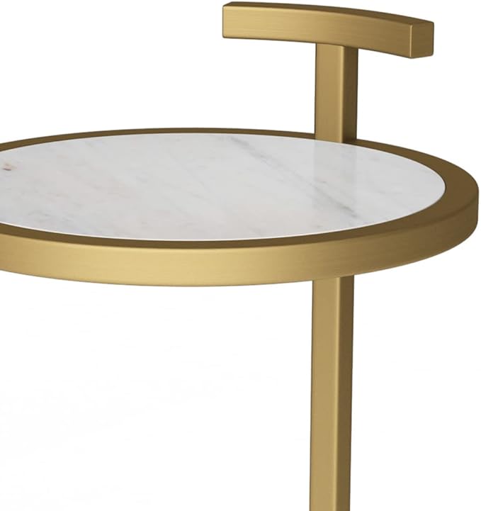 SIMPLIHOME Brook Contemporary 10 Inch Wide Metal C Side Table in White / Gold, For the Living Room and Bedroom