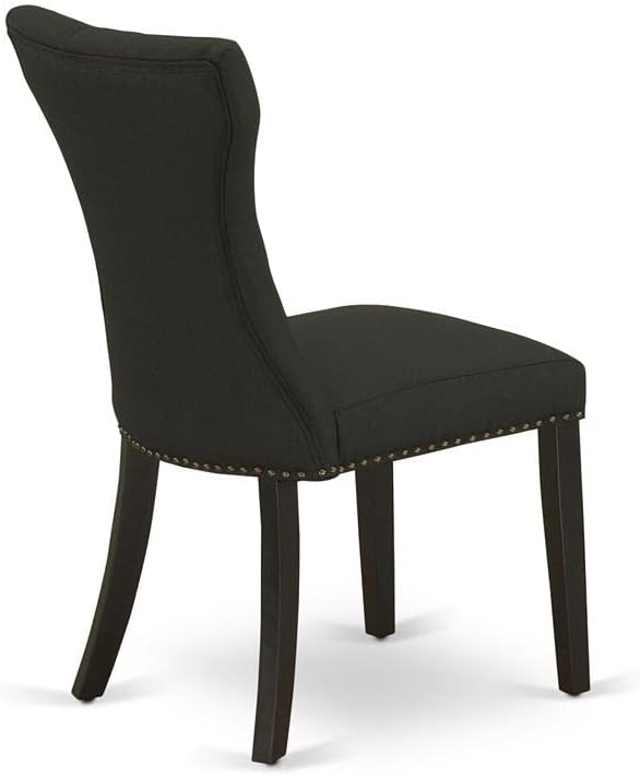 East West Furniture GAP1T24 Gallatin Parsons Dining Chairs - Button Tufted Nailhead Trim Black Linen Fabric Upholstered Chairs, Set of 2, Black