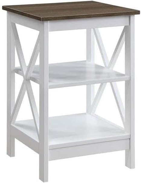 Convenience Concepts Oxford End Table 15.75" - Modern Living Room Table with Storage Shelves, Transitional Nightstand Side Table for Home Decor and Display, Driftwood/White