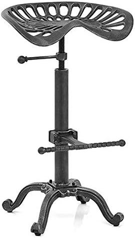 LOKKHAN Tractor Seat Bar Stool-Rustic Industrial Bar Stool-Farmhouse Cast Iron Swivel Stool-Counter Height Adjustable-Extra Tall Pub Height-24-31 inch (Silver)