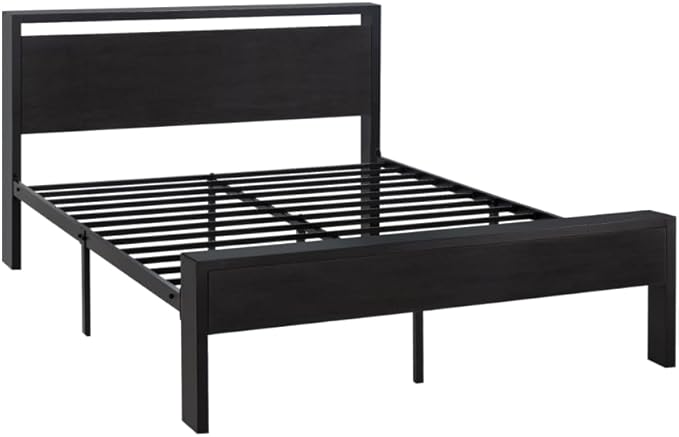 Allewie Queen Size Platform Bed Frame with Wooden Headboard and Footboard, Heavy Duty 12 Metal Slats Support, No Box Spring Needed, Under-Bed Storage, Noise Free, Easy Assembly, Black Oak