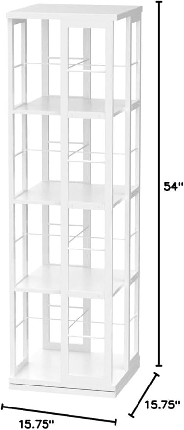 Aheaplus Rotating Bookshelf, 4-Tier Corner Bookshelf, 360 Display Wood Spinning Bookshelf, Floor Standing Bookcase Narrow Shelf Revolving Organizer Storage Rack for Small Space, Study Room, White