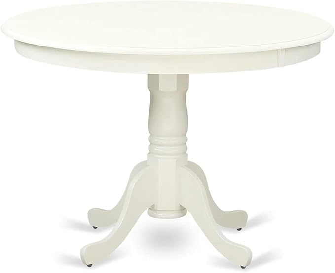 East West Furniture HLVA5-LWH-W 5 Piece Dining Room Furniture Set Includes a Round Kitchen Table with Pedestal and 4 Dining Chairs, 42x42 Inch, Linen White