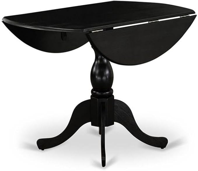East West Furniture DLMZ5-AB6-50 5 Piece Dining Room Furniture Set Includes a Round Dining Table with Dropleaf and 4 Dark Gotham Grey Linen Fabric Parson Chairs, 42x42 Inch, Wirebrushed Black