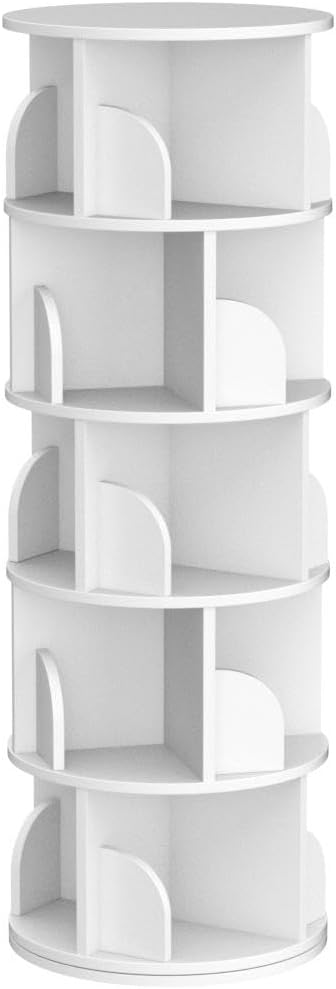 Nisorpa 5 Tier Rotating Bookshelf, 360° Revolving Bookcase Rotating Stackable Shelves Floor-Standing Storage Display Rack Used in Bedrooms Living Rooms Study Office (63"x18"x18")
