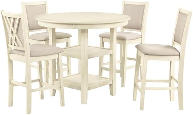 New Classic Furniture Amy 5-Piece Counter Dining Table Set, Beige and Brown