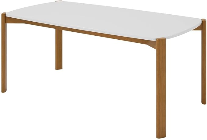 Manhattan Comfort Gales 70-Inch Mid Century Modern Dining Table for 6 Persons, Unique Minimalist Home Furniture with Solid Eucalyptus Wood Legs, Matte White