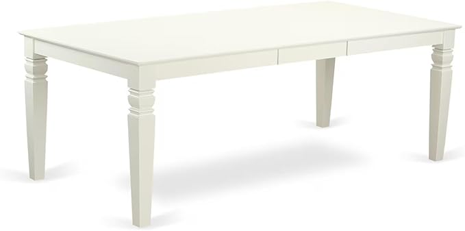 East West Furniture LGAB5-LWH-64 5 Piece Dining Table Set Includes a Rectangle Dining Room Table with Butterfly Leaf and 4 White Faux Leather Parsons Chairs, 42x84 Inch, Linen White