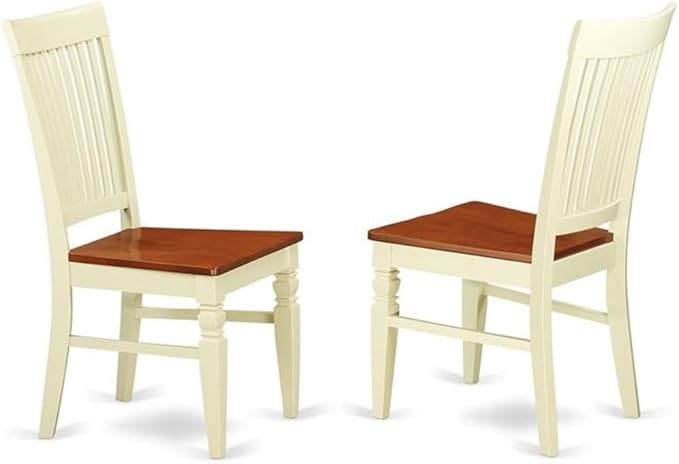 East West Furniture HLWE3-BMK-W 3 Piece Dinette Set for Small Spaces Contains a Round Dining Table with Pedestal and 2 Dining Chairs, 42x42 Inch, Buttermilk & Cherry