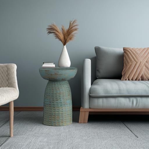 SIMPLIHOME Boyd 13-inch Wide Solid Mango End Table in Teal Wash, Contemporary-Style Accent Table for Living Room, Bedroom, or Family Room, Assembled