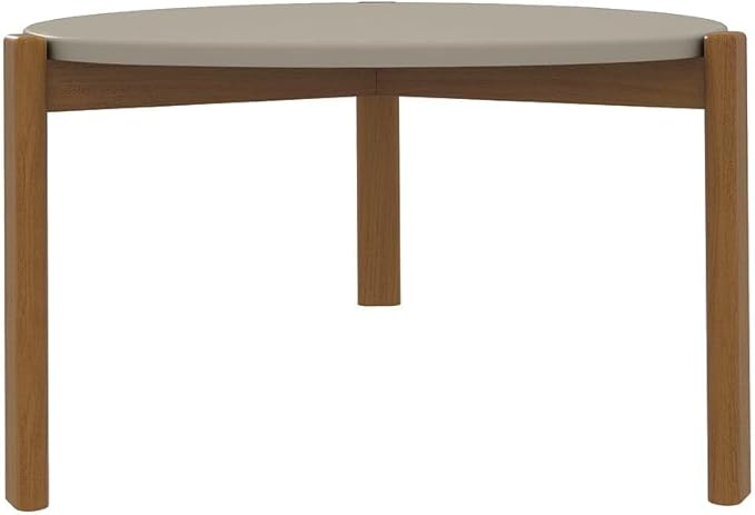 Manhattan Comfort Gales Mid Century Modern Coffee Table with Oval Triangle Shaped Top, Accent Furniture for Living Room Made from Solid Eucalyptus Wood, Off White
