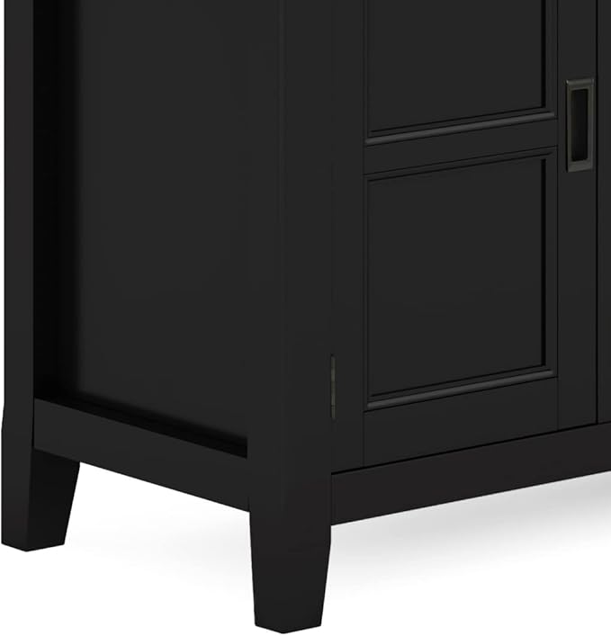 SIMPLIHOME Burlington SOLID WOOD 72 Inch Wide Transitional TV Media Stand in Black for TVs up to 80 Inches, For the Living Room and Entertainment Center