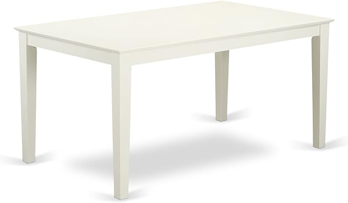 East West Furniture CAAB7-LWH-02 7 Piece Dining Room Furniture Set Consist of a Rectangle Dining Table and 6 Light Beige Linen Fabric Upholstered Parson Chairs, 36x60 Inch, Linen White
