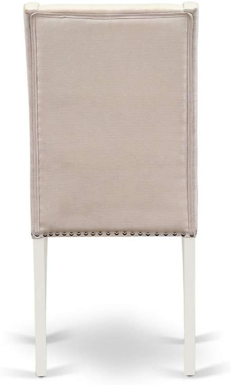 East West Furniture DLFL5-WHI-01 5 Piece Modern Dining Table Set Includes a Round Wooden Table with Dropleaf and 4 Cream Linen Fabric Parson Dining Room Chairs, 42x42 Inch, Linen White