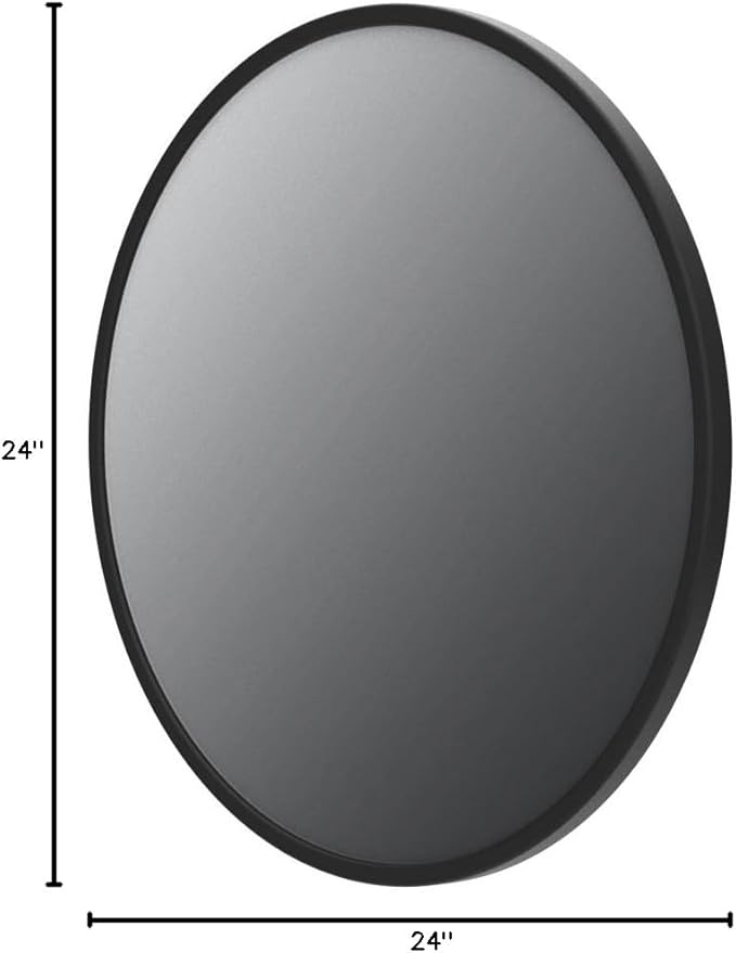 Growsun 24'' Black Round Mirror, Circle Wall Mirror for Bathroom Vanity, Entryway Living Room with Metal Frame for Home Decor