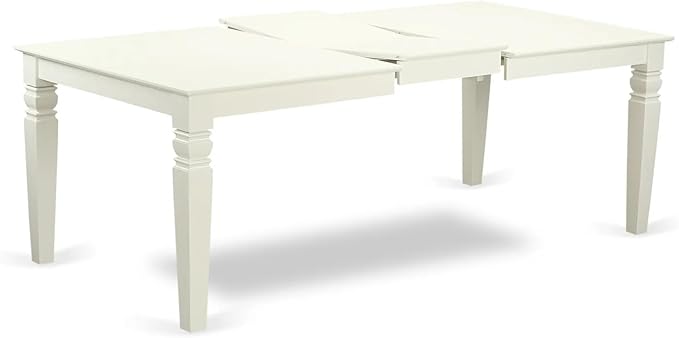 East West Furniture LGDA5-LWH-27 5 Piece Dining Room Set Contains a Rectangle Kitchen Table with Butterfly Leaf and 4 Polyester Fabric Upholstered Parson Chairs, 42x84 Inch, linen white