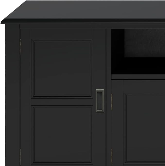 SIMPLIHOME Burlington SOLID WOOD 72 Inch Wide Transitional TV Media Stand in Black for TVs up to 80 Inches, For the Living Room and Entertainment Center