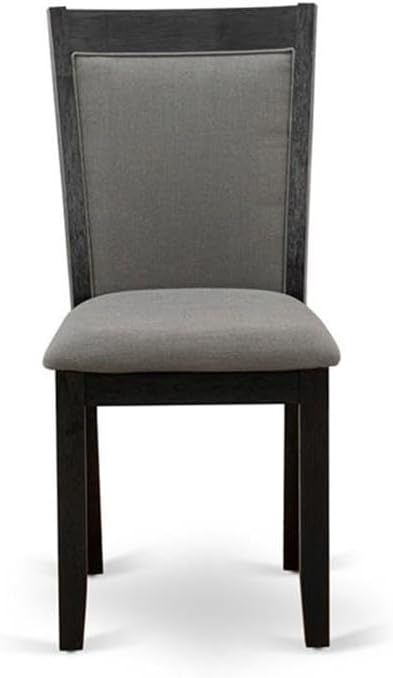 East West Furniture DLMZ3-AB6-50 3 Piece Dining Table Set Contains a Round Dining Room Table with Dropleaf and 2 Dark Gotham Grey Linen Fabric Upholstered Chairs, 42x42 Inch, Wirebrushed Black