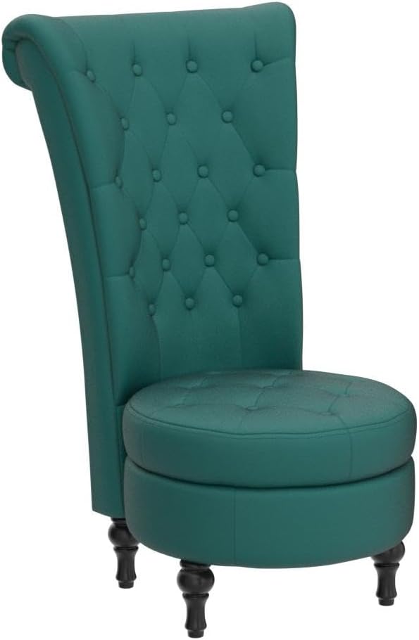 Container Furniture Direct Royal High-Back Velvet Accent Chair for Vanity with Storage and Luxurious Upholstery, Retro Design and Versatile Usage for Living Room, Bedroom, Lounge and Office, Green