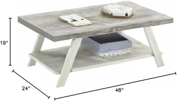 Roundhill Furniture Athens Contemporary Wood Shelf Coffee Table, Weathered Gray and Beige