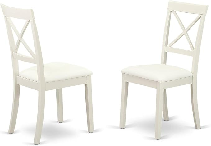 East West Furniture DLBO3-LWH-LC 3 Piece Modern Dining Table Set Contains a Round Wooden Table with Dropleaf and 2 Faux Leather Kitchen Dining Chairs, 42x42 Inch, Linen White
