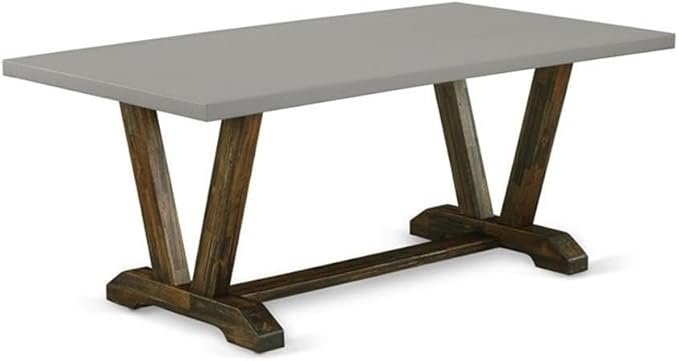 East West Furniture V797VE721-6 6 Piece Dinette Set Contains a Rectangle Dining Table with V-Legs and 4 Blue Color Linen Fabric Parson Chairs with a Bench, 40x72 Inch, Multi-Color