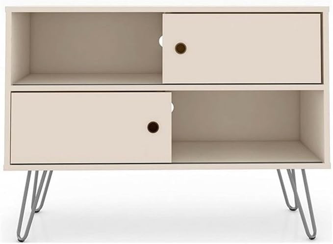 Manhattan Comfort Baxter 35" Mid Century TV Stand for Bedroom and Living Room Use, Entertainment Center with Storage, Shelves and Sliding doors, Ideal for 32 to 40 Inch Screens, Off White