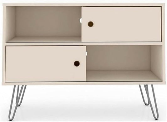 Manhattan Comfort Baxter 35" Mid Century TV Stand for Bedroom and Living Room Use, Entertainment Center with Storage, Shelves and Sliding doors, Ideal for 32 to 40 Inch Screens, Off White