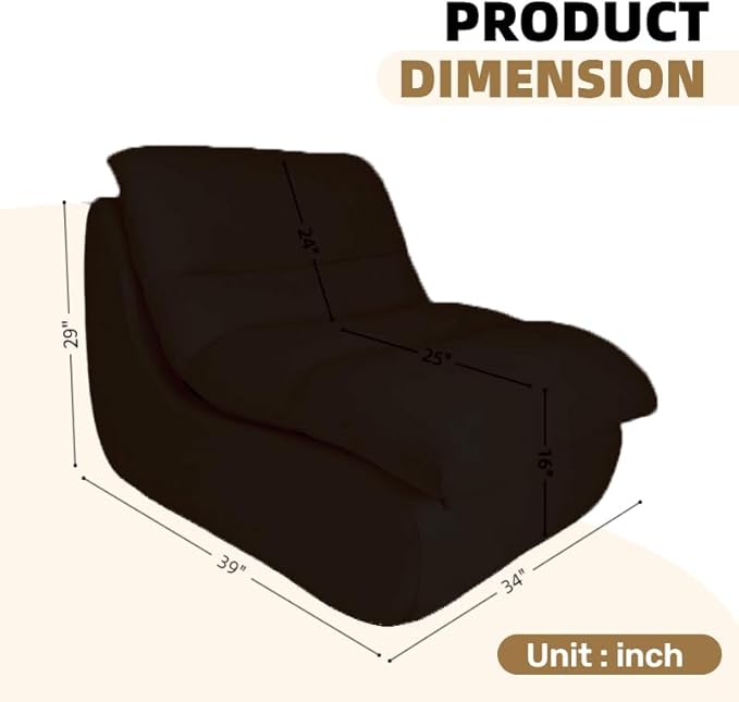 Bean Bag Chair - Memory Foam Bean Bag Chair for Adults, Comfy High-Resilience Single Sofa, Small Space Floor Chair, Chaise Lounge for Living Room, Bedroom (Black, Cushions)