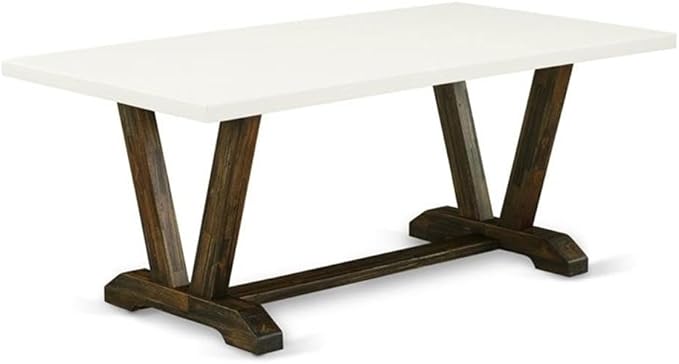 East West Furniture V727VE721-6 6 Piece Dining Table Set Contains a Rectangle Dining Room Table with V-Legs and 4 Blue Color Linen Fabric Parson Chairs with a Bench, 40x72 Inch, Multi-Color