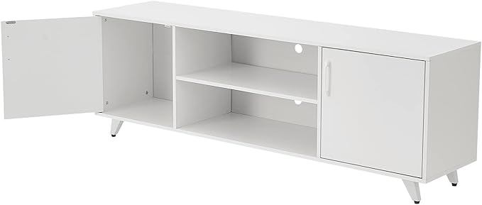 Panana TV Stand for TV up to 50 Inches, 2 Doors Entertainment Center with Open Shelves Storage, TV Console Unit for Living Room Bedroom (White)