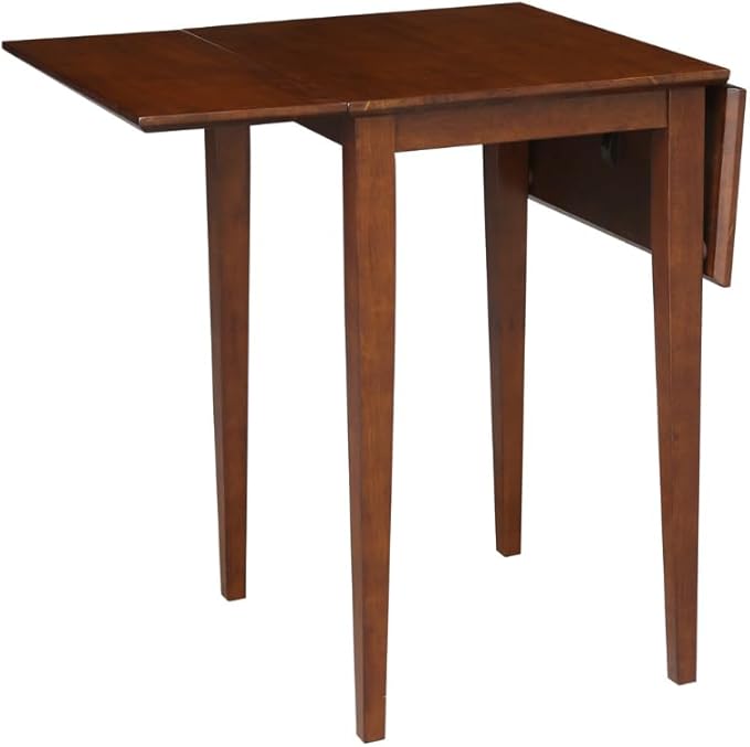 IC International Concepts, Small Drop Leaf Dining Table with Dual 9" Drop Leaf, Solid Real Wood, Sturdy Parawood, Dimensions 36"W x 22"D x 29"H, Espresso