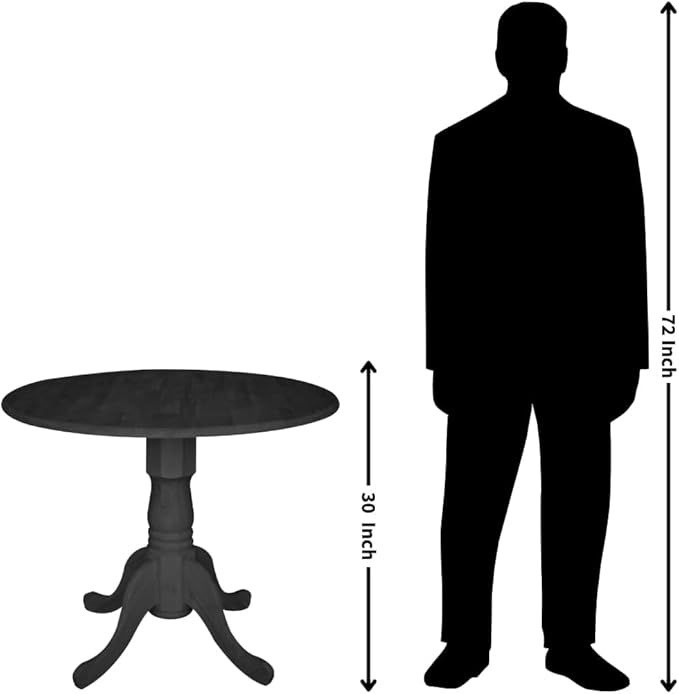IC International Concepts 36" Dual Drop Leaf Dining Table Solid Real Wood, Sturdy Parawood, 36"W x 36"D x 30"H, DIY, Paint/Stain Ready, Unfinished