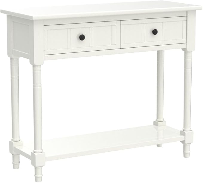Merax Classic Wood Narrow Console Table with Drawers and Bottom Shelf for Entryway Hallway Front Door Ivory