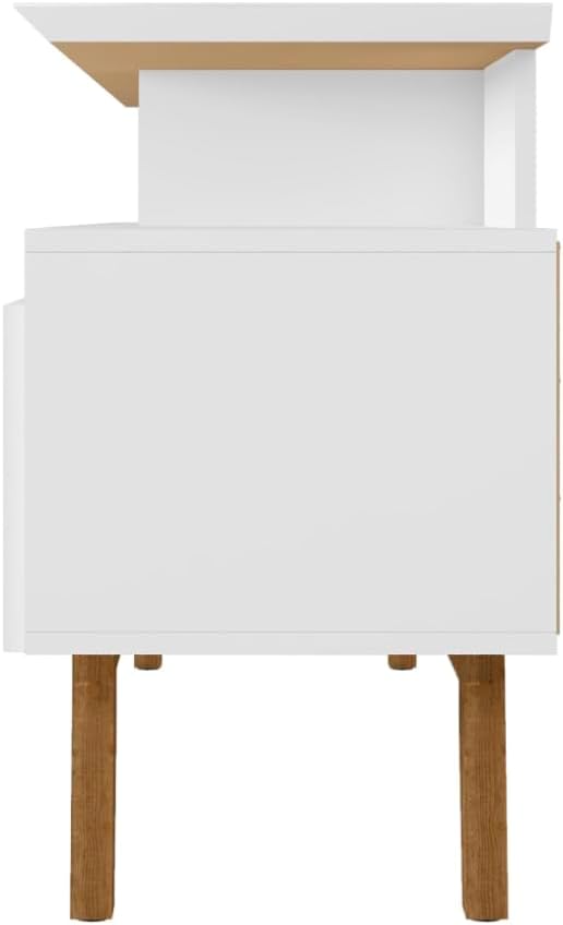 Manhattan Comfort Yonkers 63 Inch Mid Century Modern TV Stand with Storage, 3 Flip Down Door, Hole for Wire Management, Fits Up to 60" Television, Durable & Versatile Console Table, White