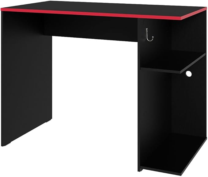 Madesa Gaming Computer Desk 39 Inch with 2 Shelves and Headphone Hanger Wooden Sturdy Home Office Table for Kids and Adults - Black/Red