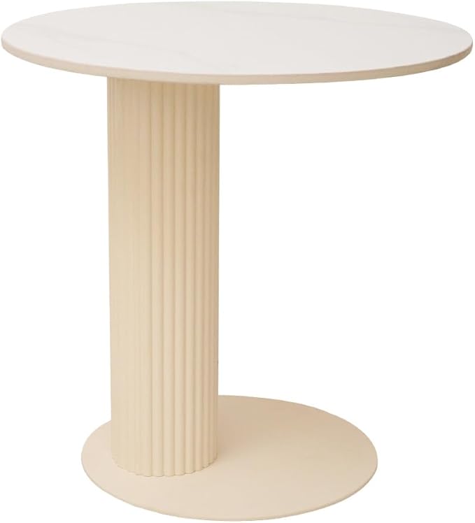 Side Table with Marble Top Metal Roman Colum End Table Modern Sofa Side End Table Coffee Round Side Desk for Couch Living Room Bedroom White