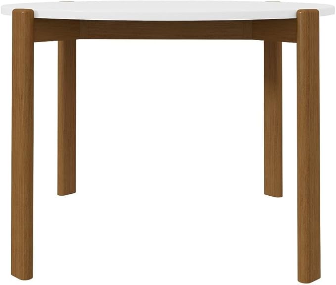 Manhattan Comfort Gales 46-Inch Mid Century Modern Round Dining Table for 2-4 Person, Minimalist Home Furniture with Solid Eucalyptus Wood Legs, Matte White
