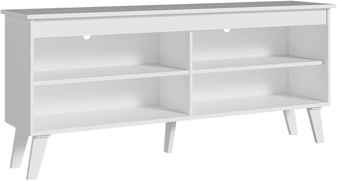 Madesa Compact TV Stand Cabinet with 4 Shelves and Cable Management for 50, 55 Inch TV Media Storage Unit Living Room and Bedroom Modern Wooden Television Media Console - White