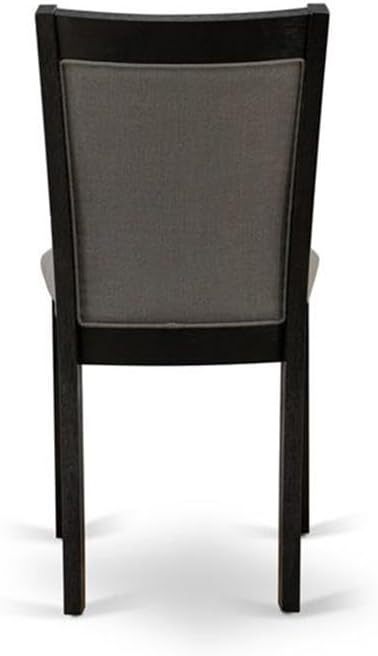 East West Furniture DLMZ5-AB6-50 5 Piece Dining Room Furniture Set Includes a Round Dining Table with Dropleaf and 4 Dark Gotham Grey Linen Fabric Parson Chairs, 42x42 Inch, Wirebrushed Black