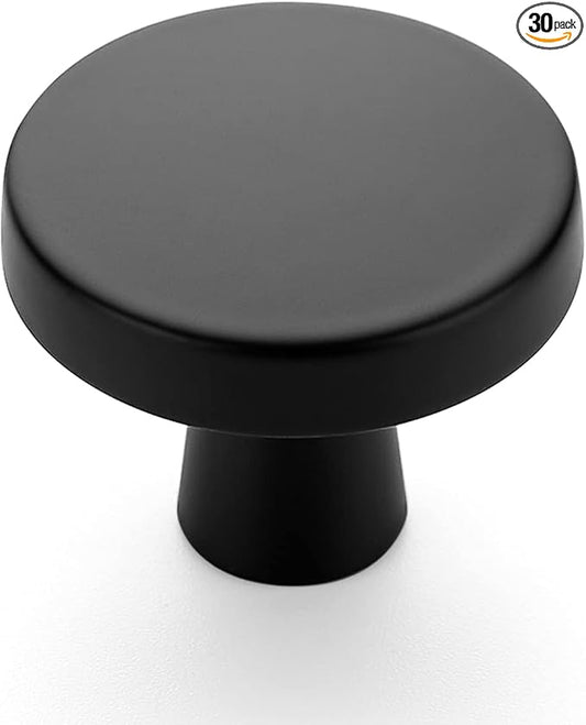 Ravinte 30 Pack Drawer Pulls 1-1/4 Inch Kitchen Cabinet Knobs Solid Round Dresser Drawer Knobs Matte Black Dresser Knobs Drawer Knobs Simple Cabinet Hardware for Cupboard Drawer Pulls