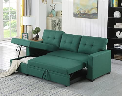 Devion Furniture Maison 4-in-1 Convertible L Shaped Couch with Pull Out Bed and Storage, Sectional Sleeper Sofa with Reversible Chaise for Living Room, Apartment, Bedroom, Office